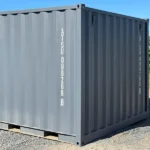 Side profile of a new mini 9-ft shipping container from ATS Containers