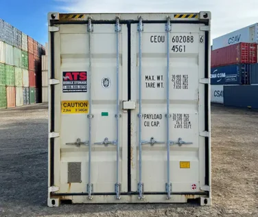 New 40ft high cube shipping container in beige color with minor exterior damage