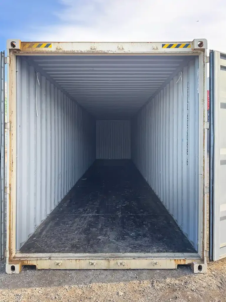 Interior of 40ft beige shipping container on clearance