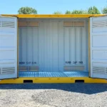 Dangerous goods container with both end doors partially open.