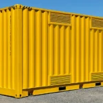 Side view of a 20ft yellow dangerous goods container with multiple exterior ventilation panels.
