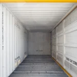Interior of a 20ft dangerous goods container with full-length grated bunded flooring and wall ventilation.