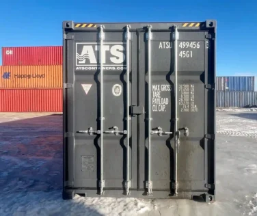 New 40ft high cube shipping container in Edmonton featuring secure locking bars and factory paint.