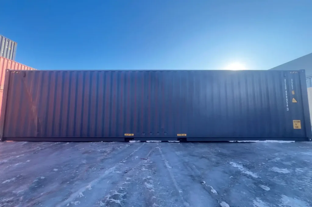 40ft high cube one-trip sea can at Edmonton depot showing 9'6" vertical height for increased storage capacity.