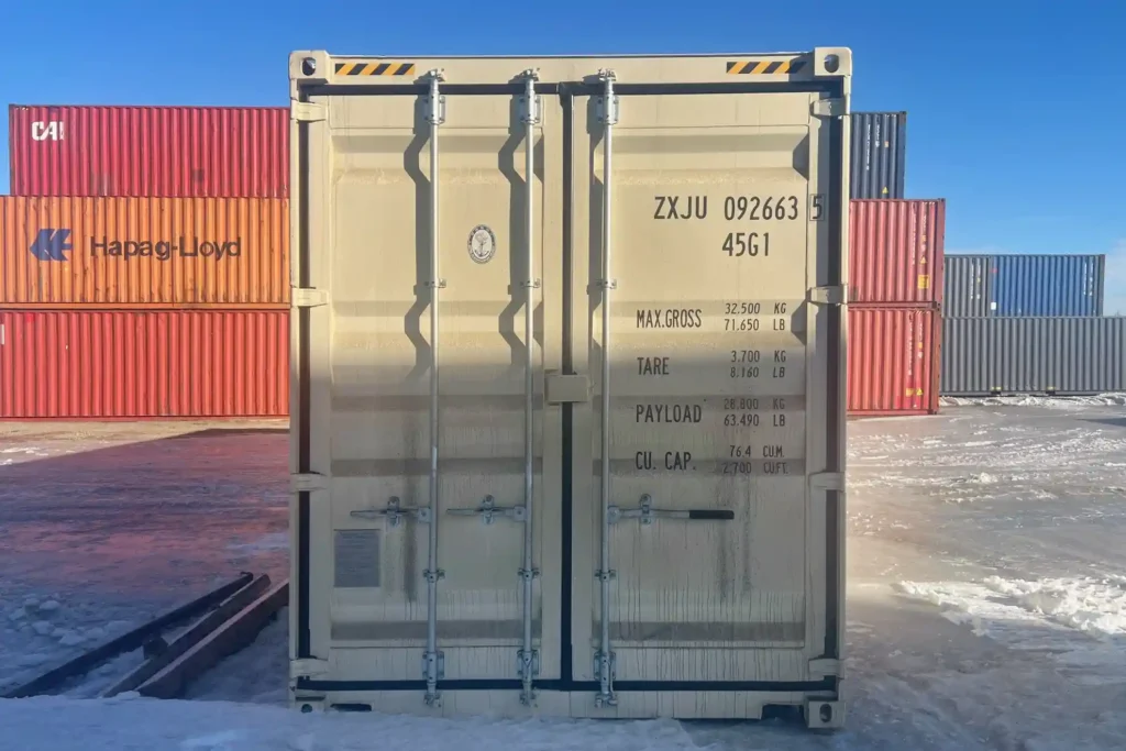 New 40ft high cube sea can in Edmonton featuring secure lockbox.