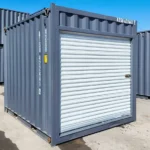 10 ft mini shipping container with roll-up door side view