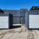 Two 10 ft mini containers with roll-up doors side by side
