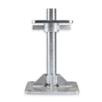 Heavy-duty double-galvanized steel leveling leg jack for shipping containers, shown isolated on a white background.