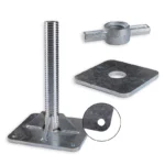 Close-up showing a steel leveling jack.
