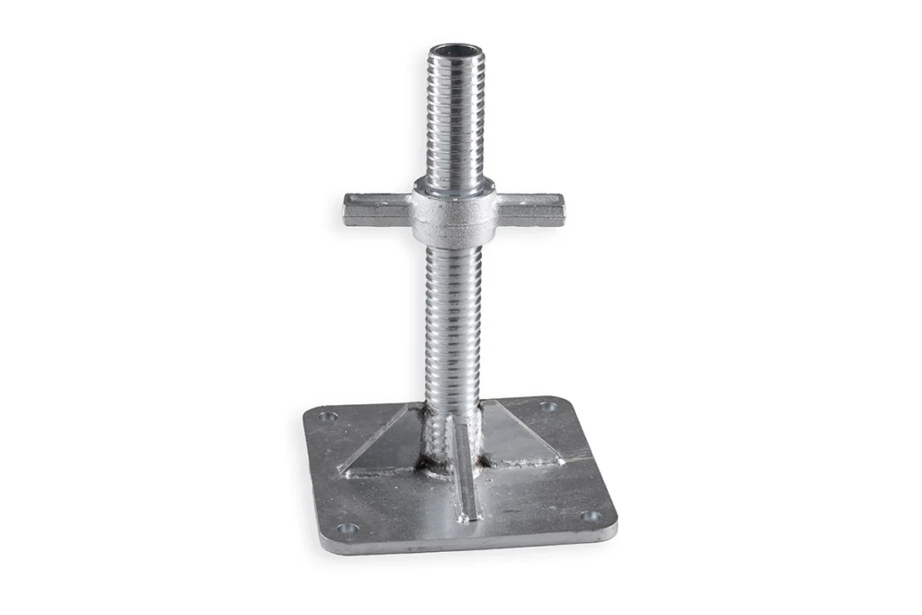 Heavy-duty adjustable shipping container leveling leg.