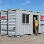 Bureau mobile Job Box en conteneur maritime utilisé sur un chantier de construction