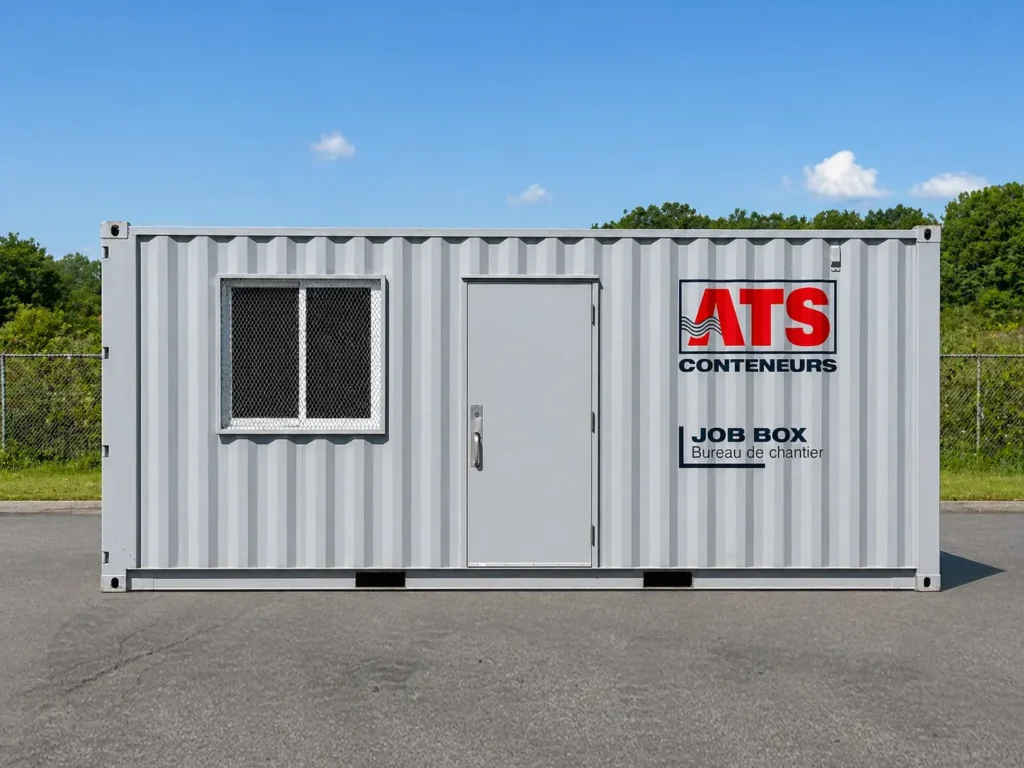 Conteneur Job Box avec porte, fenêtres, climatisation et installation électrique