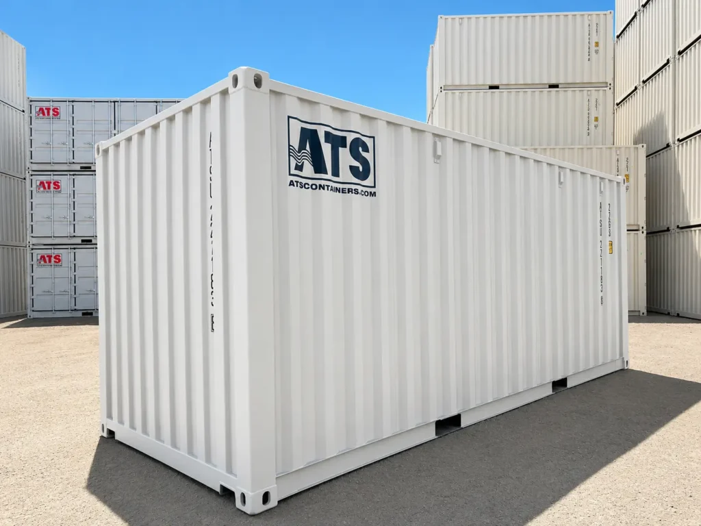 Rear exterior view of a 20 FT event shipping container