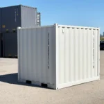 Rear view of white ATS 9 ft steel office container