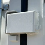 Steel security lock box on the cargo doors of ATS office container