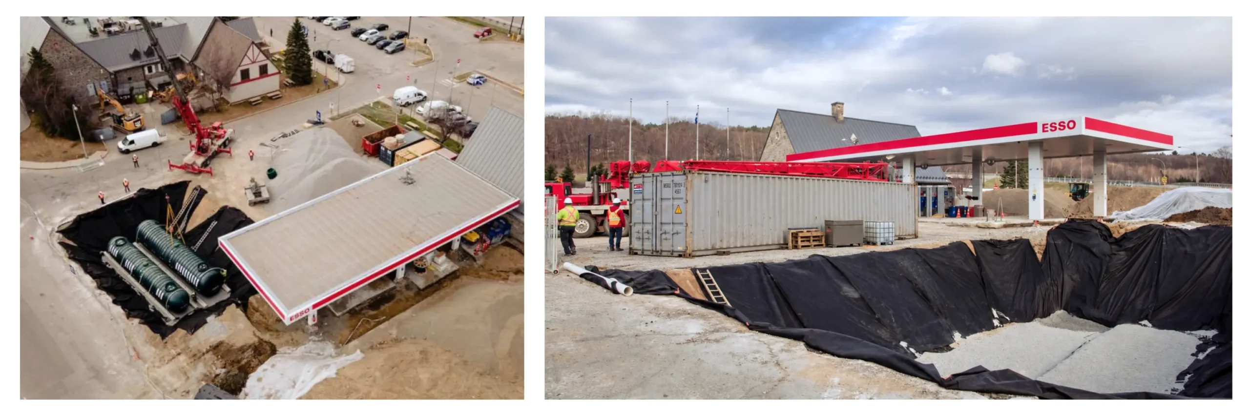 Shipping container used to store tools and equipment during repair work at a gas station in Canada.